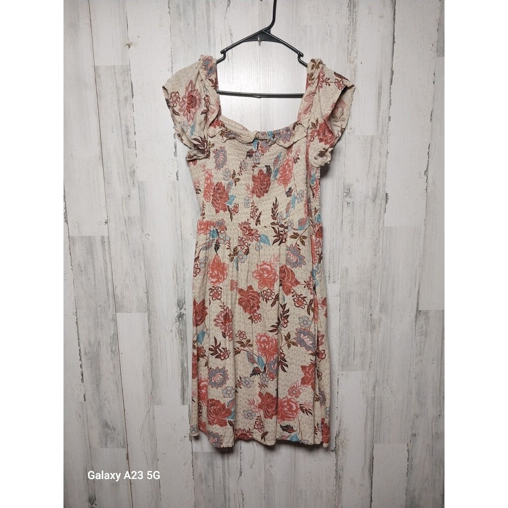 Maurices Women's Large Beige Floral Smocked Bodice Sundress